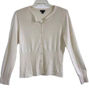 PRIVE sz L 100% Cashmere Cardigan Long Sleeve Sweater Top Ivory White Neutral